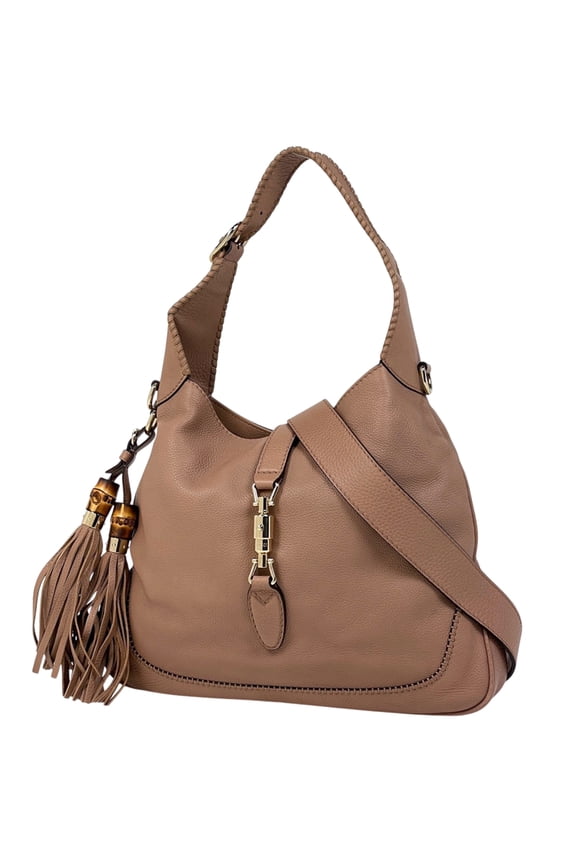 Pre-Owned Gucci New Jackie Line Handbag/Shoulder Bag, Bamboo Fringe, Leather, Beige, 246907,...