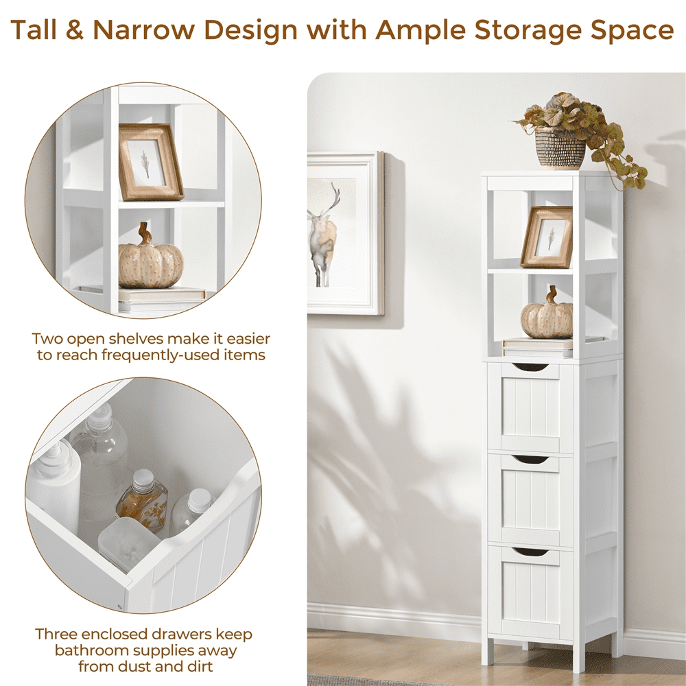 Alden Design 5-tier Modern Bathroom Storage Cabinet with 3 Drawers and 2 Open Shelves, White