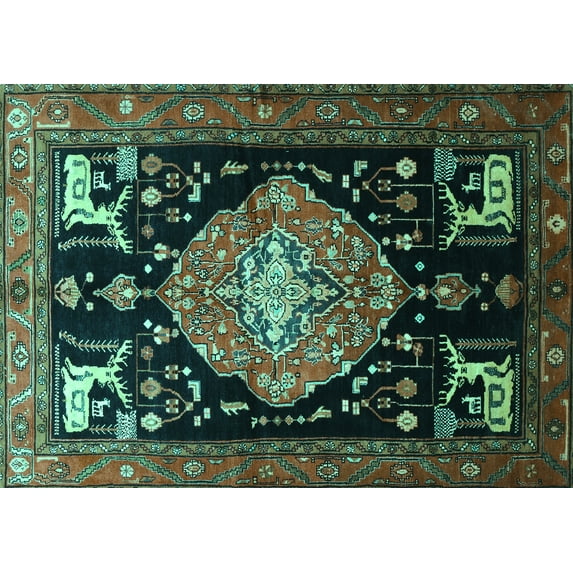 Ahgly Company Machine Washable Indoor Rectangle Animal Turquoise Blue Traditional Area Rugs, 8' x 10'