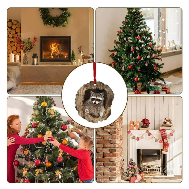 Binwennn Bunny Christmas Ornament Set Acrylic Chandelier Coffin Animal Christmas Ornament Christmas Tree Animal Pattern 2D Acrylic Ornament Animal Decoration Seasonal For Christmas Tree