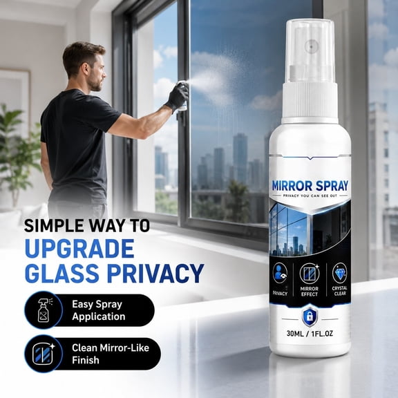 One-Way Mirror Effect Spray 1 fl oz, Glass Cleaning & Reflective Enhancer for Car Windows Bathroom Glass, Privacy Protection with Streak-Free Shine