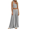 thumbnail image 1 of Women‘s Summer 2 Piece Outfits Lounge Sets Ribbed Knit Crop Top Wide Leg Pants with Pockets S-XXL, 1 of 8