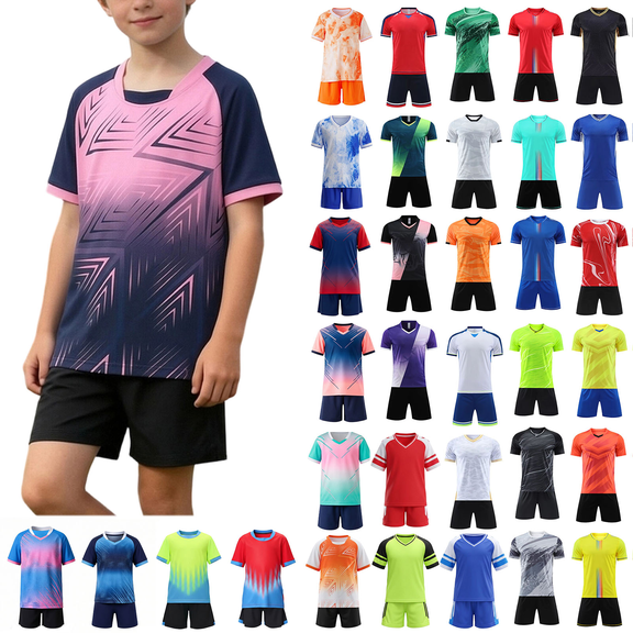 2 Piece Soccer Outfits Kids Short Sleeve Crew Neck T Shirts Elastic Waist Shorts Breathable Comfy Casual Training Suit (13 Years, Navy)