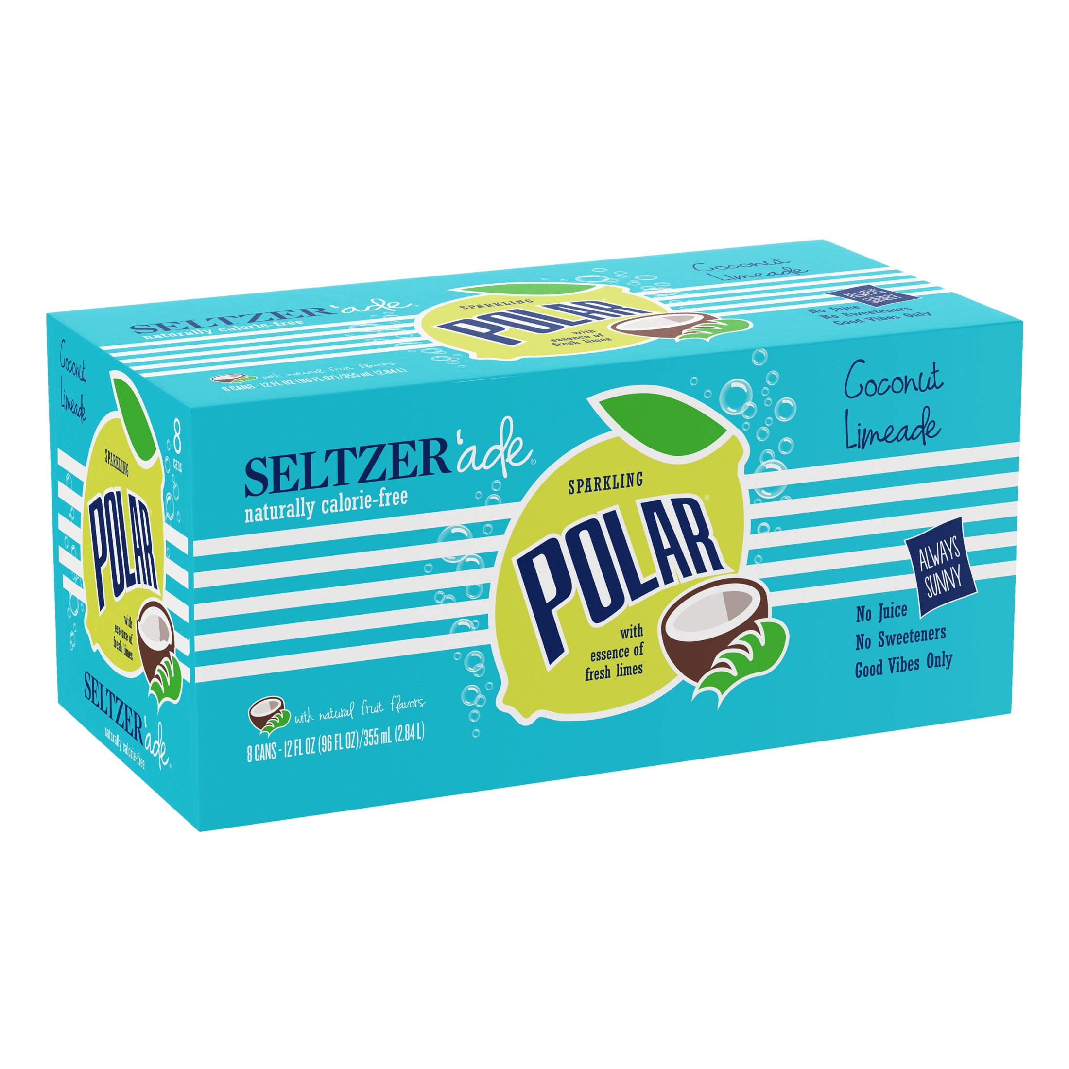 Polar Zero Calorie Coconut Limeade Sparkling Seltzer Water, 12 fl oz, 8 Pack Cans