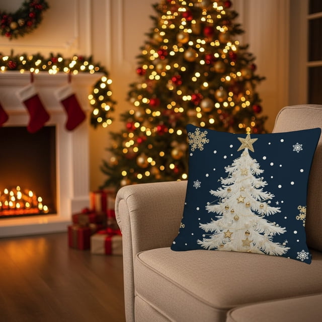 Fundas de almohada navideñas para sofá y cama: decoración festiva con cremallera oculta y tejido de poliéster suave.