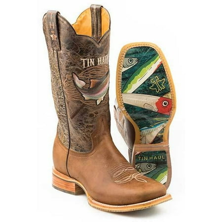 

Men s Tin Haul Alpha Angler Boots with Fishing Lure Sole Handcrafted Brown