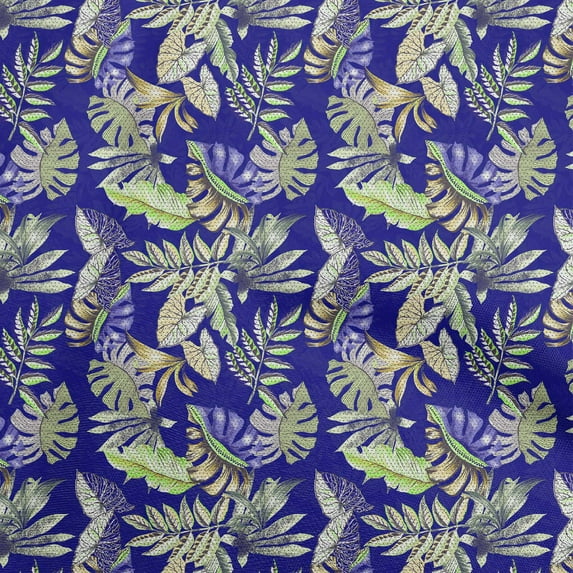 oneOone Velvet Dark Blue Fabric Tropical Leaf Quilting Supplies Print Sewing Fabric By The Yard 58 Inch Wide