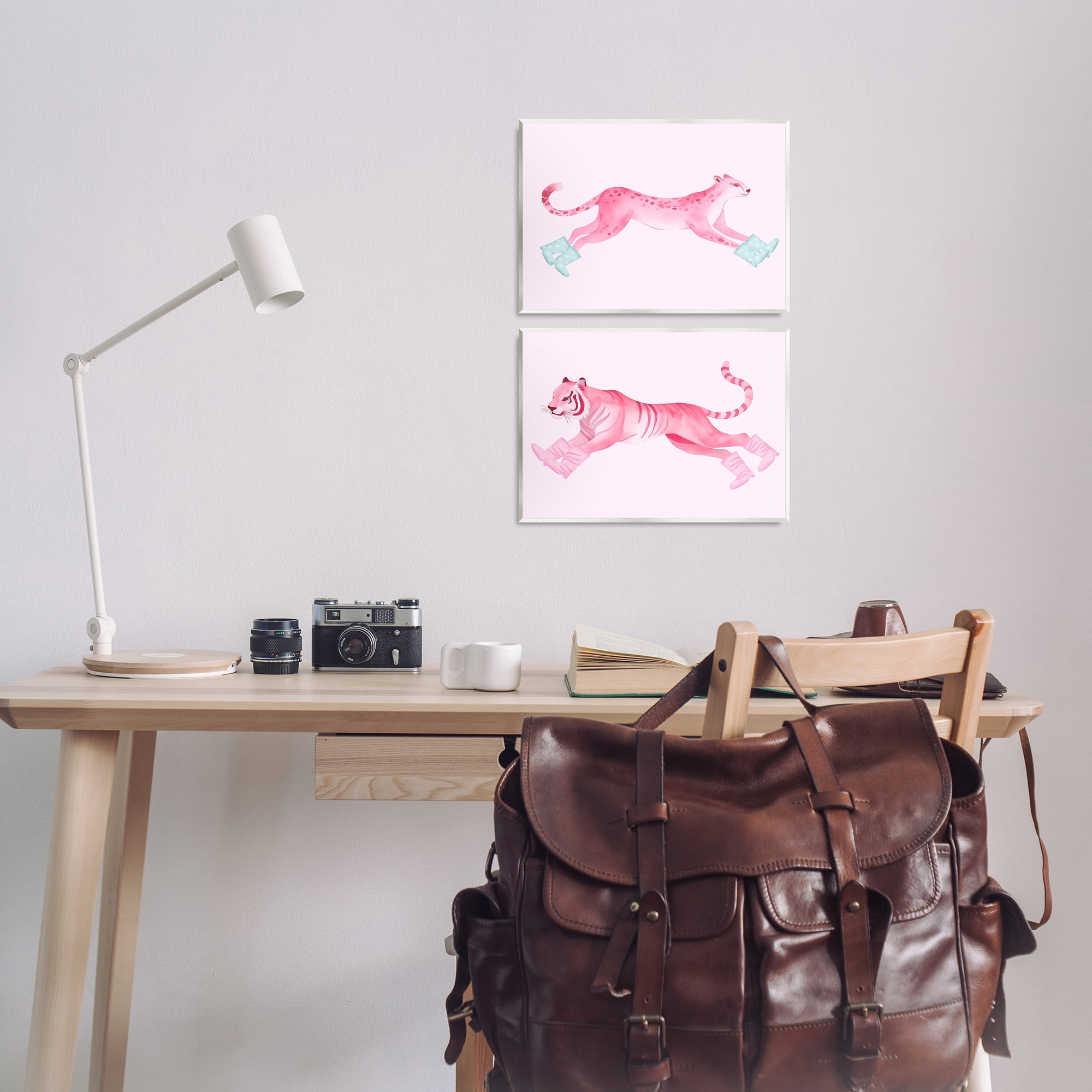 Stupell Industries Sprinting Jungle Animals in Boots Animals Painting Unframed Art Print Wall Art, 14 x 11, Set of 2