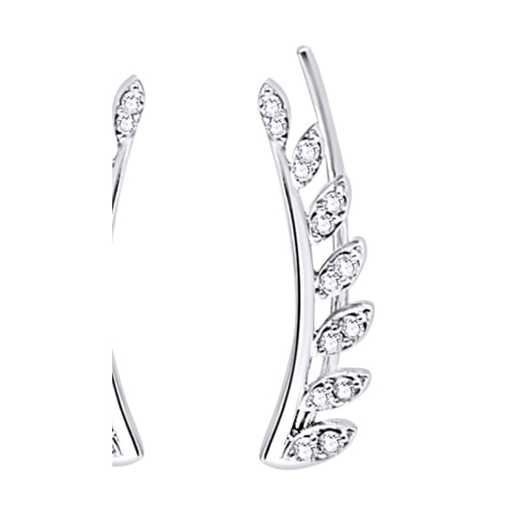 AFFY Ear Crawler Round Cut White Natural Diamond Ear Crawler Earrings In 14K Solid White Gold