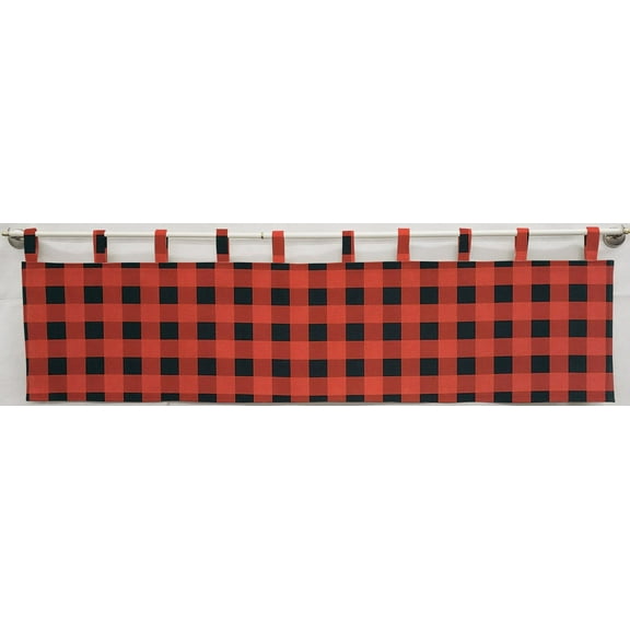 Buffalo Check Plaid Tab Top Valances by Penny's Needful Things (Unlined) (12 Inch Two Valance Panels) (Red)
