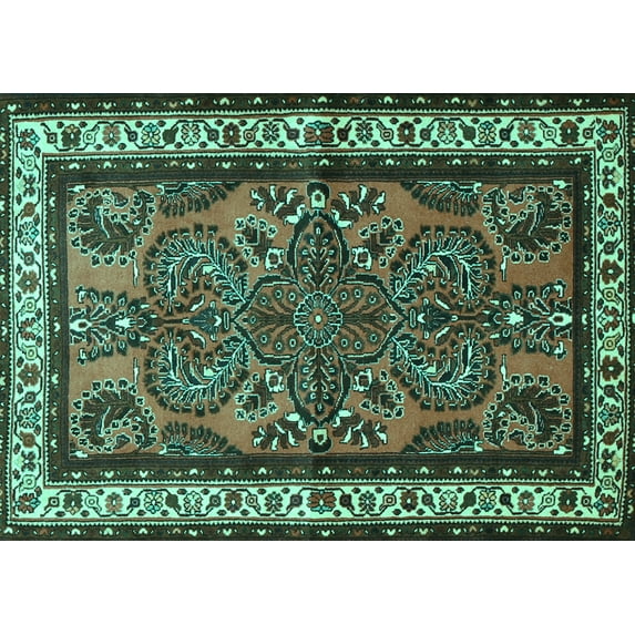 Ahgly Company Indoor Rectangle Persian Turquoise Blue Traditional Area Rugs, 5' x 7'