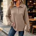 thumbnail image 5 of Women's Oversized Waffle Knit Sweatshirt Lapel Button Collar Long Sleeve Plaid Loose Basic Casual Everyday Top, 5 of 9