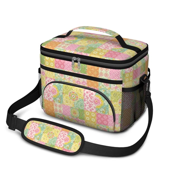 Lunch Box Pioneer Flower Floral Print Pattern Insulated Lunch Bag for Women Men,Medium Leakproof Lunchbox Cooler Bag Adjustable Strap,10 X 6.7 X 8 Inches