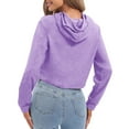 thumbnail image 4 of Womens Hooded Sweatshirts Crop Fashion Solid Color Pullover Top Long Sleeve Drawstring Loose Fit Lightweight Hooded Sweatshirt Tops Purple L, 4 of 6