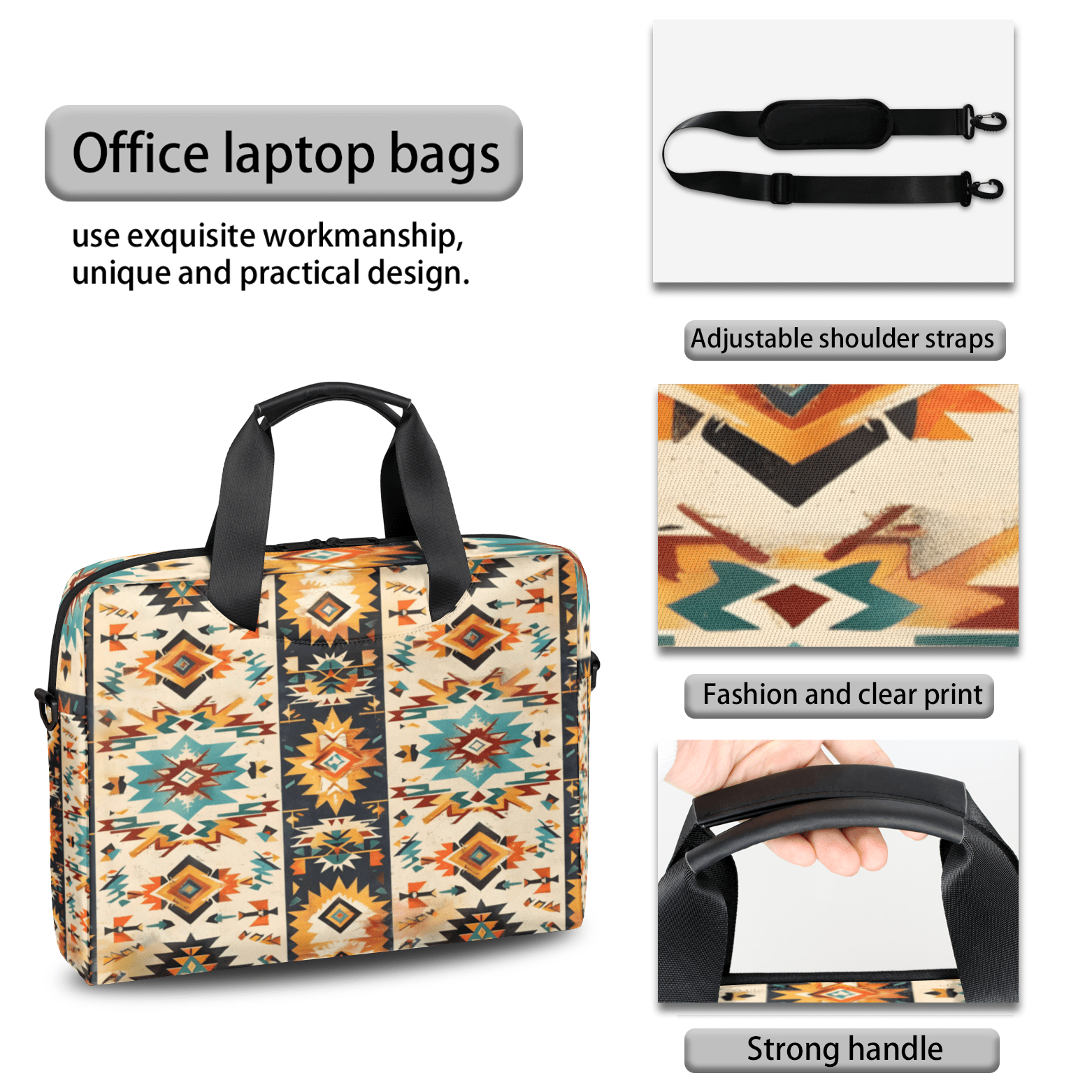 Herdesigns Boho Aztec Western Laptop Bag for Women Men, Computer Case Briefcase Messenger Bags, 15-15.6 inch Laptop Sleeve Shoulder Bag