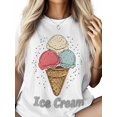 thumbnail image 3 of Women's T-Shirt Pink Blue Yellow Ice Cream Balls Short Sleeve Casual Tee Classic Crew Neck T Shirt for Women White, S, 3 of 7