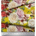 thumbnail image 2 of Soimoi Yellow Velvet Fabric Leaves & Rose Floral Print Fabric by Yard 58 Inch Wide, 2 of 3