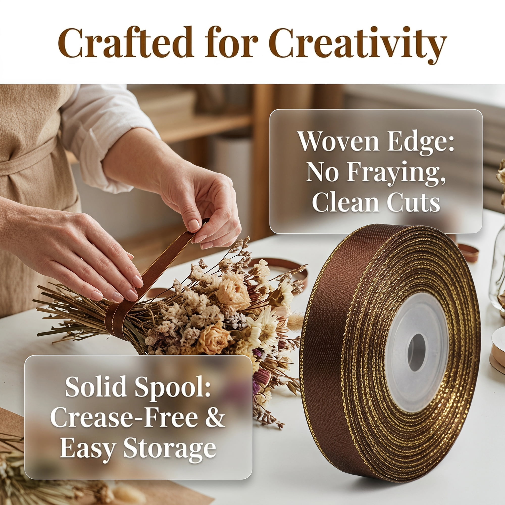 Unique Bargains Elegant Fabric Ribbon for Gift Wrapping and Crafting Projects Brown