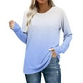 thumbnail image 2 of Striped Print Tops for Women Casual Loose Fit Long Sleeve Raglan T-Shirt Round Neck Basic Tees Fall Spring Clothes (2XL, Blue|Gradient), 2 of 7