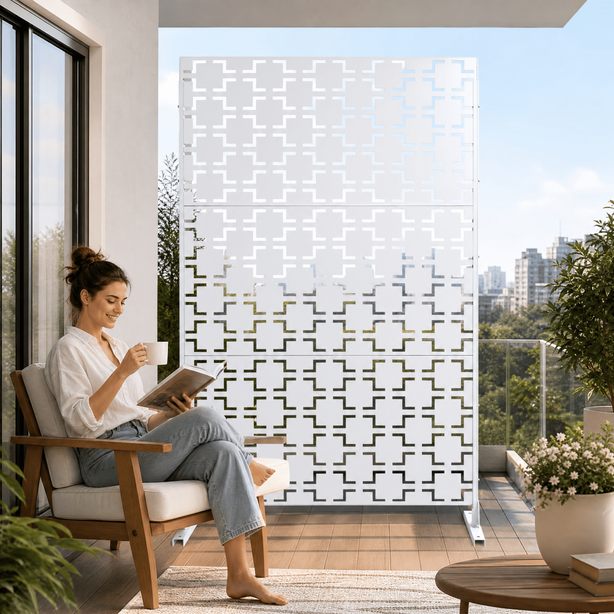 Outdoor & Indoor Privacy Screen Metal Privacy Screen 76" Hx48" W, Freestanding Decorative Privacy Screen for Deck Balcony Patio, Privacy Fence Panels for Outside Lawn Garden