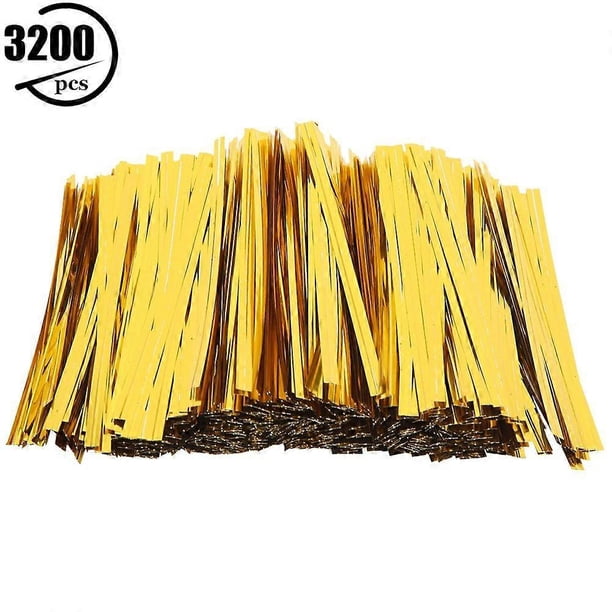 3200PCS PET Twist Ties 10cm for Candy Bread Bag Packaging Lolipop Dessert SealingGold 10cm/3200pcs
