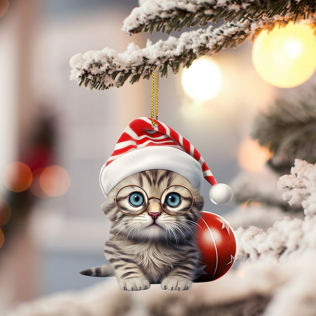 SIfdSeng Hanging Decorations 2D Acrylic Funny Cat Christmas Tree Ornament Cat Acrylic Ornament Acrylic Double Printing Funny Christmas Pendant Christmas White Elephant Gift Fun Pendant 1Pc