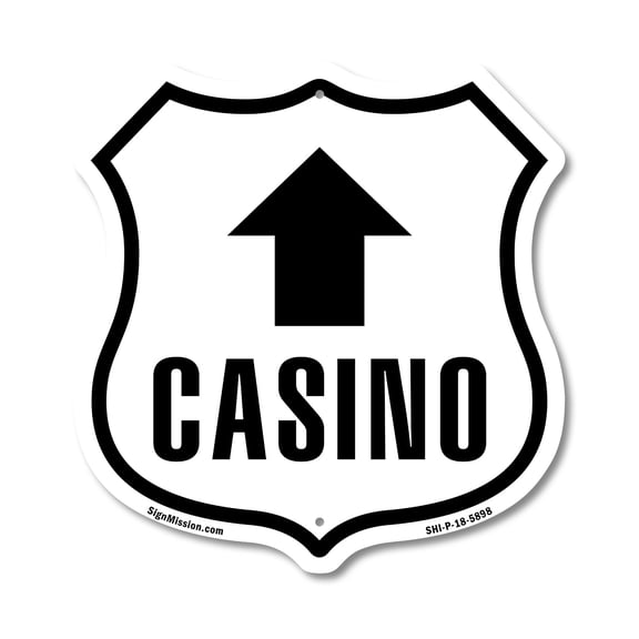 Casino Up (2 Pack) 18 inch X 18 inch Shield Shaped Commercial Grade Plastic Signs Weather Resistant Made in the USA