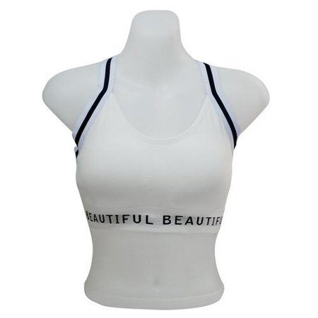 Black & White Stripe Pattern Back Cross Bandage Breathable Sports Bra Seamless Simple Thin Style Underwear Without