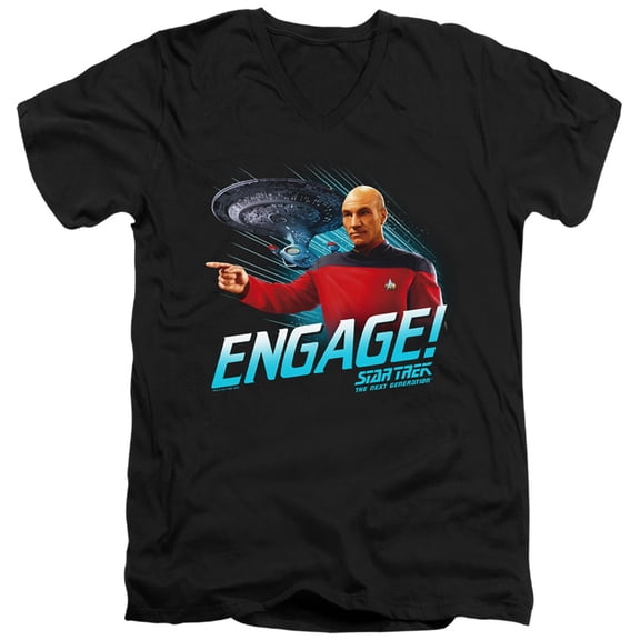 Star Trek Engage Adult V-Neck T-Shirt Black