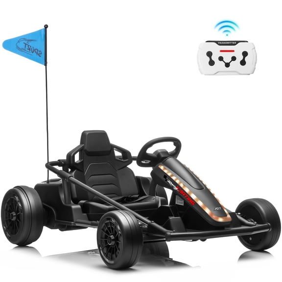 Joyracer 24V 14Ah Ride on Toys, Kids Electric Drift Go Kart with 2 x 200W Motors, Remote Control, Power Car Wheels 3 Speeds Up to 10 MPH, Music, Bluetooth, Lights, Metal Frame, Ages 6 , Black