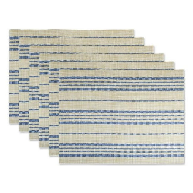 Design Imports CAMZ11802 Napperon Tissé en PVC à Rayures Style Ferme Bleu Français - Ensemble de 6