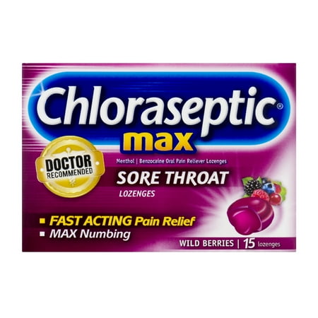 Chloraseptic Max Sore Throat Lozenges, Wild Berries, 15 Ct