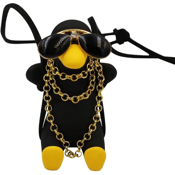 Car Ornament, Cute Car Mirror Pendant, Car Pendant Black Swinging Sunglasses Duck Hanging Swing