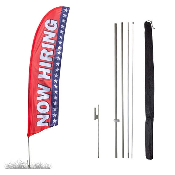 Vispronet Now Hiring Red White Blue Flag, 13.5ft, Pole Set, Ground Spike