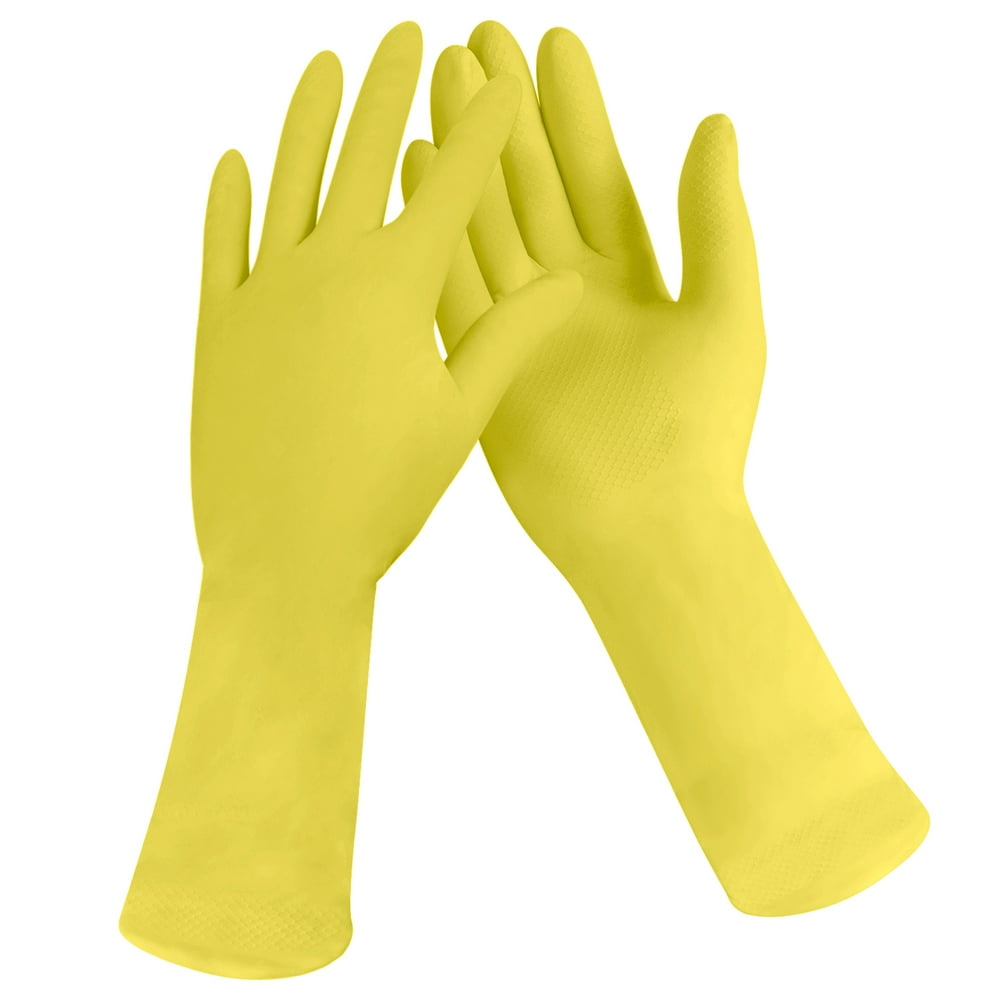 [12 Pairs] Dishwashing Gloves 11 Inches Large Rubber Gloves, Yellow