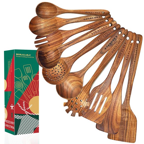 Juego de utensilios BOKALAKA, cucharas navideñas de madera para cocinar, 10 unidades