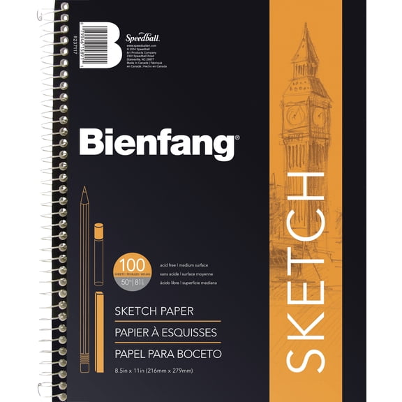 Bienfang Spiral Bound Lightweight Sketchbook, 50 lb, 8-1/2 x 11 Inch, 100 Sheets