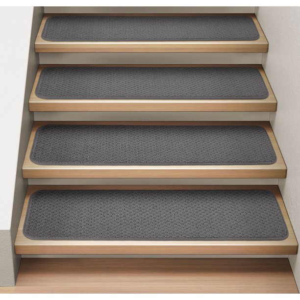 Set of 15 Attachable Indoor Carpet Stair Treads Gray 8 In. X 30 In