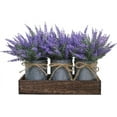 thumbnail image 2 of Set of 3 Small Potted Plants Arrangement Artificial Lavender Flower Plants in Rustic Galvanized Metal Pots with Decorative Wood Tray for Farmhouse Table Centerpiece Windowsill Country Indoor Decor, 2 of 9