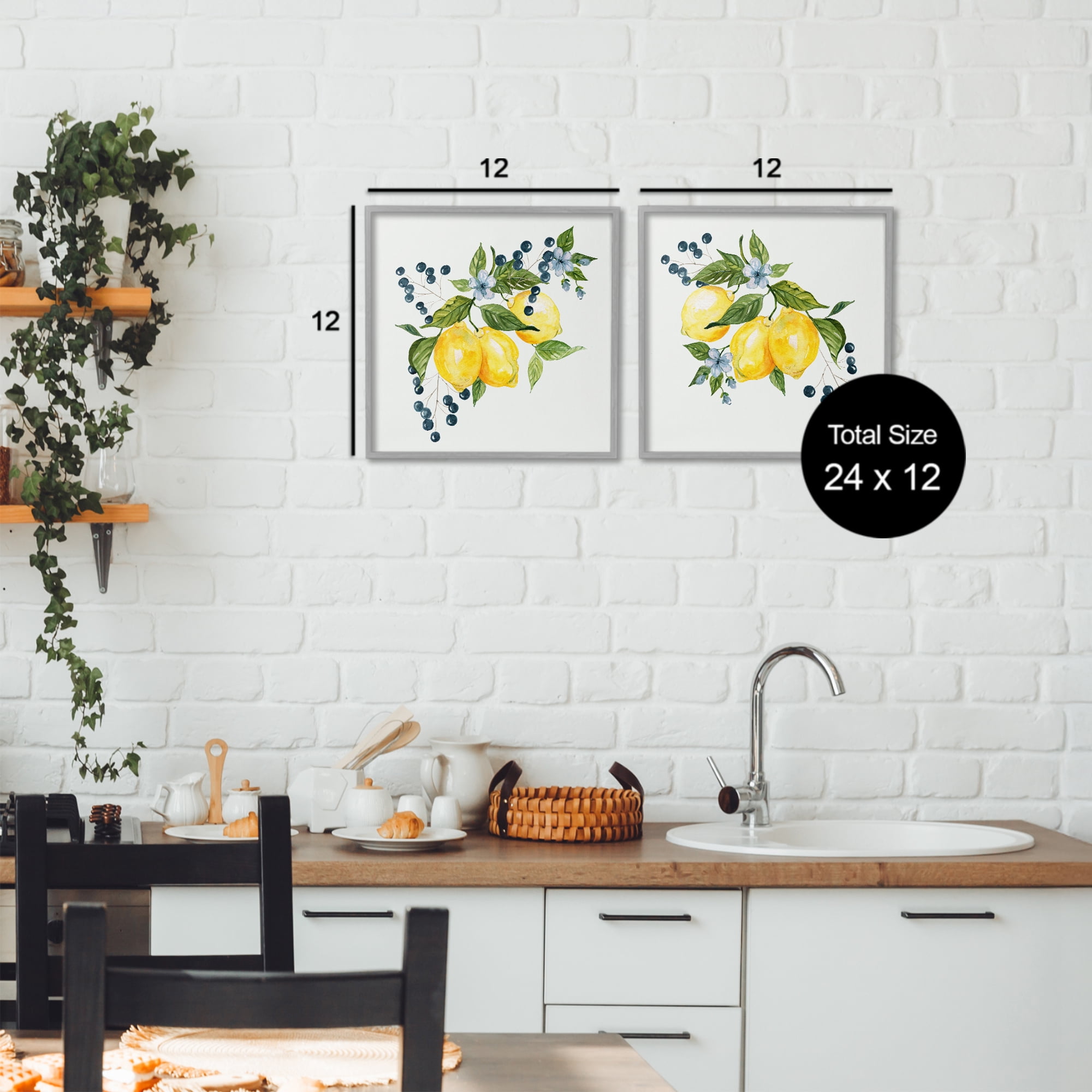 Stupell Industries Citrus & Berries Cluster 2 Piece Gray Framed Giclee Art Set, design by Livi Finn