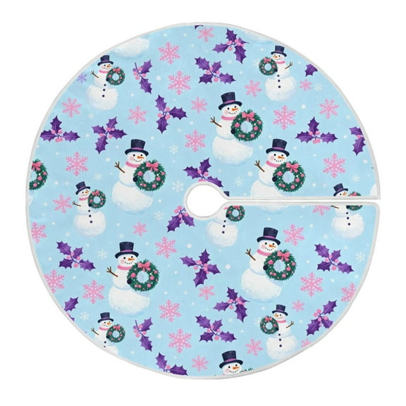 Ryvnso Christmas Tree Skirt Snowman Holly Snowflake Xmas Tree Skirts Ornament Home Decorations 35.4"