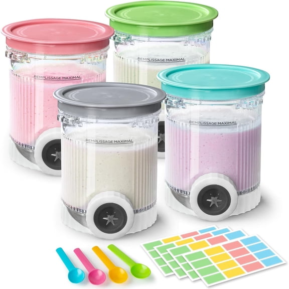 4 Pack Creami Swirl Pints & Lids for , Compatible with NC700 Series Swirl Ice Cream & Soft Serve Makers, with 4 Spoons & 64 Writable Labels, BPA-Free & Dishwasher Safe, Assorted Colors