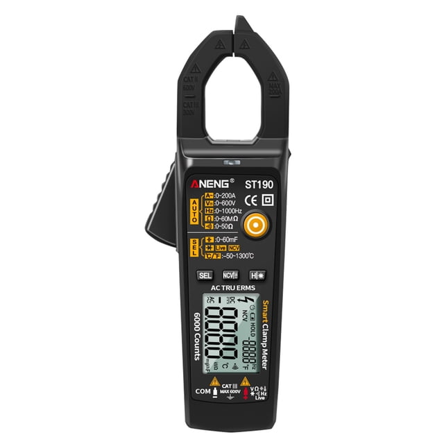 Amdohai ANENG ST190 Smart Clamp Meter 6000 Counts Auto-ranging Digital Multimeter LCD Screen AC DC Voltage AC Current Detector Pen Temperature Measuring LED Flashlight Multifunction Voltage Meter Co