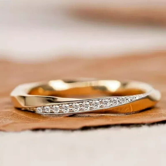 0.21Ct Round Cut Lab Created Diamond Women's Proposal Gift Bnad Ring 14K Yellow Gold Plated Silver