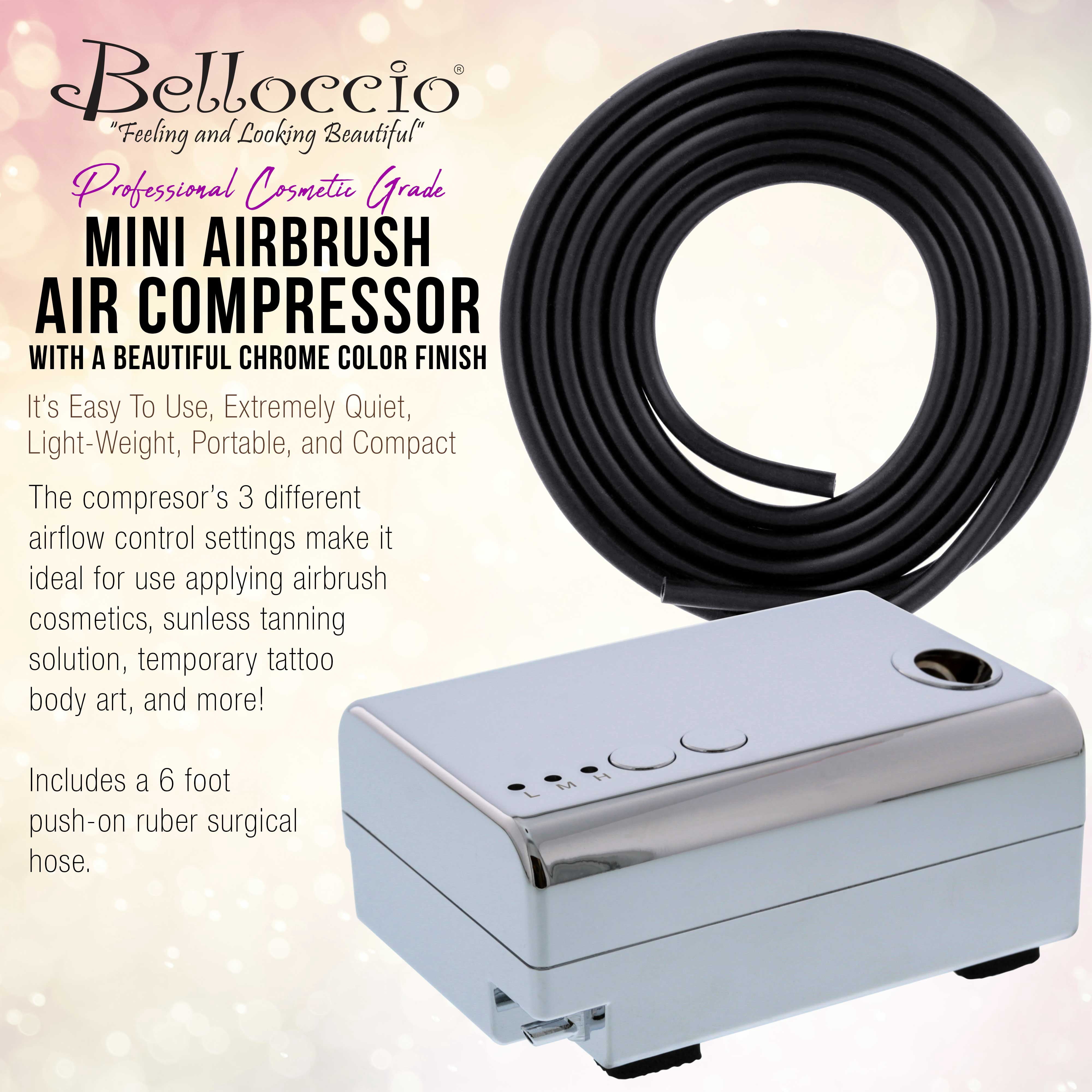 Belloccio Quiet Mini Airbrush Air Compressor Makeup, Spray Tanning, Tattoo, Cake