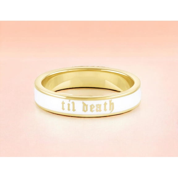 925 Silver White Enamel Ring 6mm Stacking Ring,Til Death White Enamel Ring,Wedding Band Ring,Gift For Men, Personalized Ring,Gift For Him