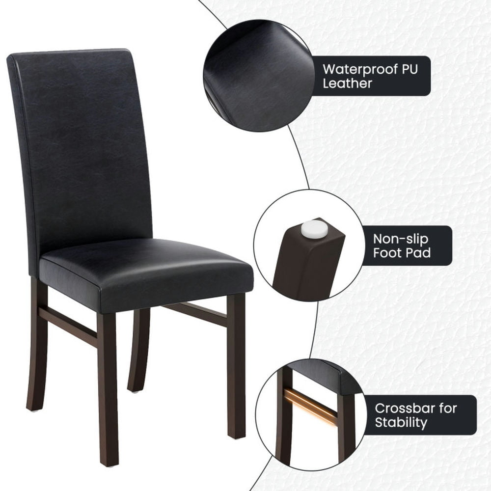 Demi Bonn Set of 2 Upholstered Dining Chairs with Solid Rubber Wood Legs for Dining Room Living Room, Black