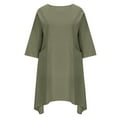 thumbnail image 4 of Mrat Sundresses for Women Linen Cotton Solid 3/4 Sleeve Round Neck Knee Length Midi Casual Beach Dresses S-43 A-Green S, 4 of 6