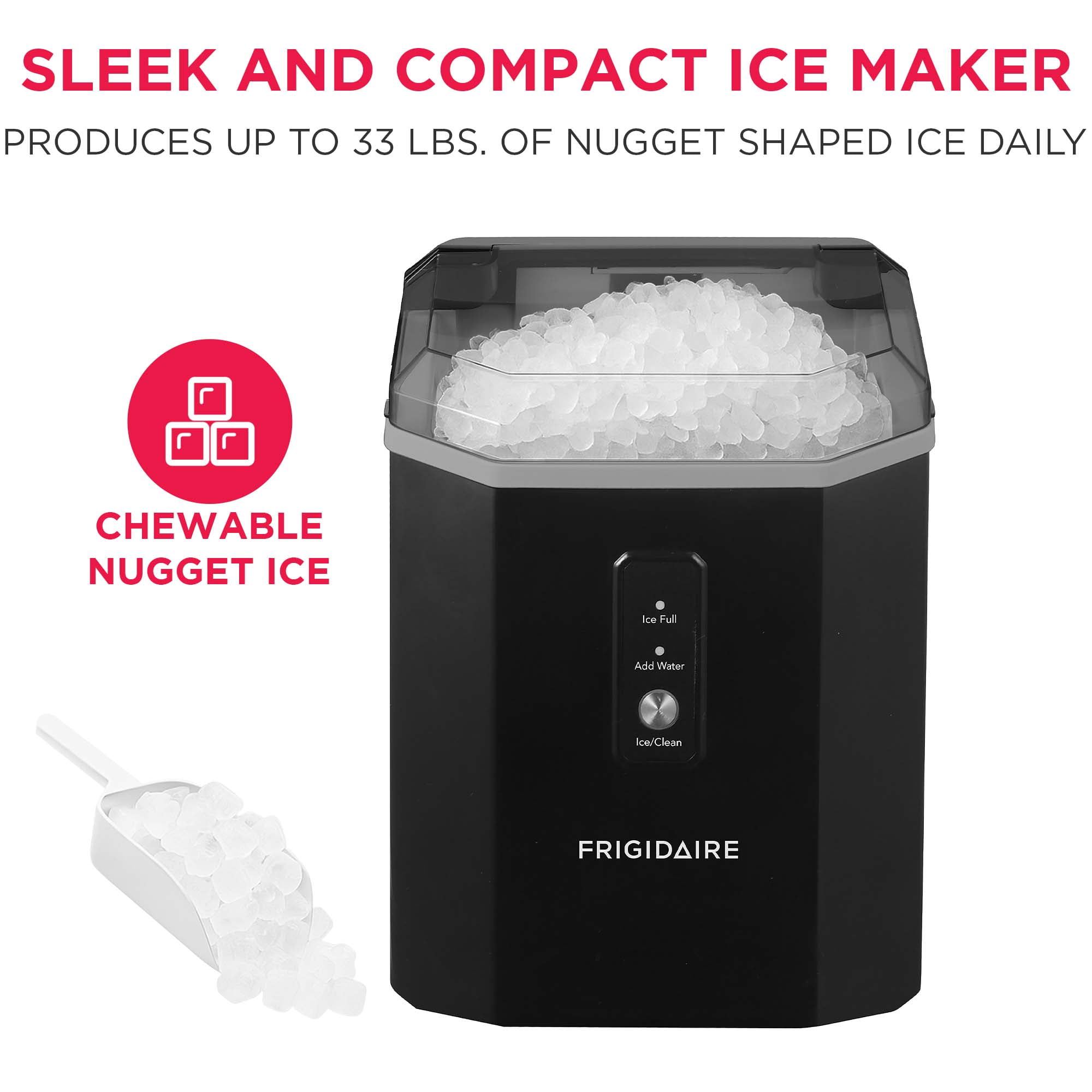 Frigidaire 33 lbs. Nugget Ice Maker,  Self-Cleaning Countertop Ice Machine with Digital Controls, Black