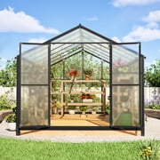 LZBEITEM 12x8 Outdoor Greenhouse, Walk-in Polycarbonate Green House with Aluminum Frame for Backyard, Black